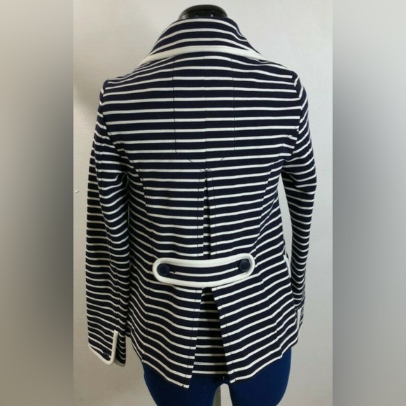 Retro Anthropologie Navy & White Striped Soft Blazer Jacket Double Breasted - Picture 11 of 16